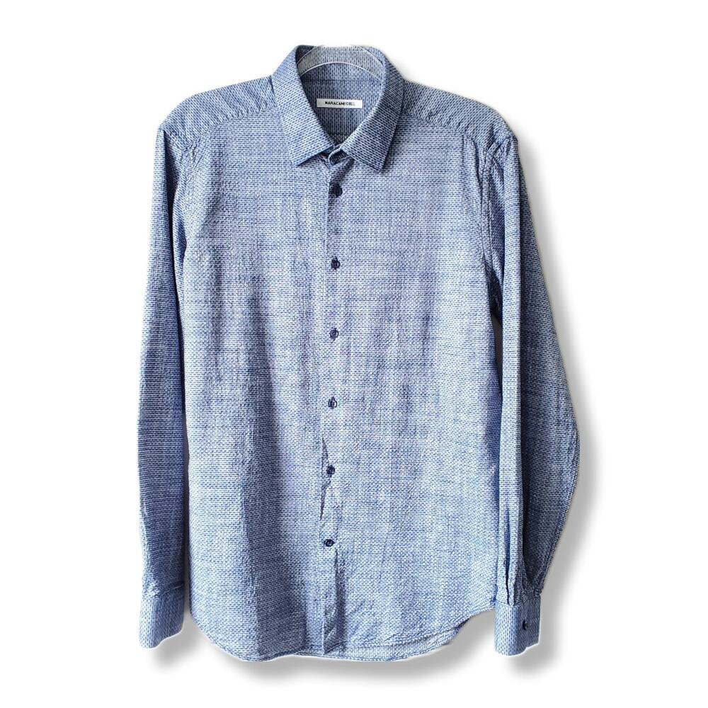 Men Naracamicie Italian Designer Woven Shirt L Casual Coastal Neutral Natural